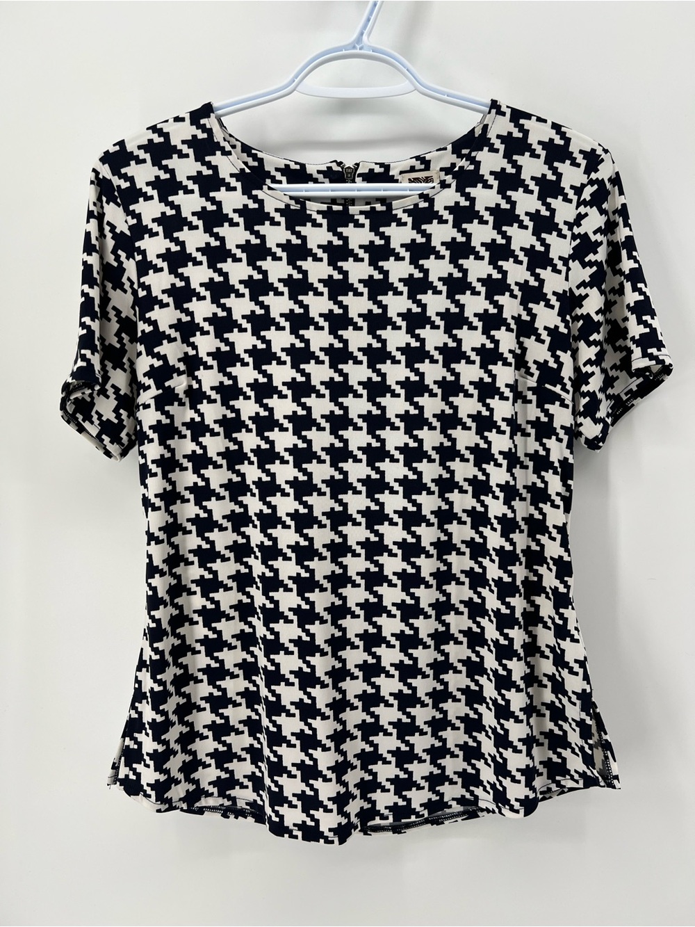 Anne Klein Women’s Small Black & White Houndstooth Geometric Short Sleeve Top